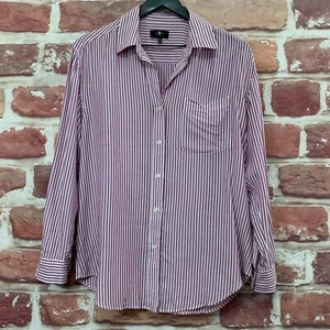 7 For All Mankind Top Shirt Womens XS Pink White Striped Oversized Blouse - Picture 1 of 7
