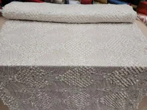 Fabric Sold By The Yard Off White French Bridal Beaded Lace Luxury Embroidery 3d - Picture 1 of 5