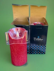 Bethlehem Lights LED On Off Touch Flameless Candles Pair w Timer Red Pillar New - Picture 1 of 9