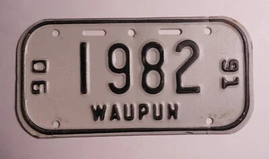 Vintage Wisconsin 1990-91 Waupun Fahrrad Nummernschild - Bild 1 von 1
