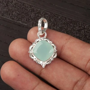 Aqua Chalcedony Gemstone Pendant 925 Sterling Silver Indian Jewelry For Women - Picture 1 of 9