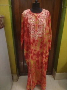 TIE DYE 9XL 7XL MAXI ETHNIC HANDMADE 100% COTTON TOP KURTI CHIKAN EMBROIDERY - Picture 1 of 10