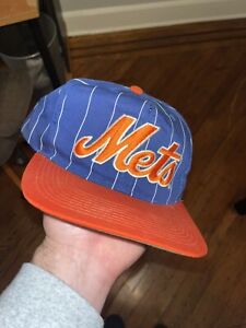 Vintage New York Mets Starter Blue Striped Dome Script Snapback 90s Orange