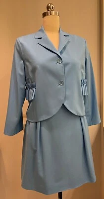 Blue Nina Ricci Skirt Suit, 100% Wool, Size 44 with 3 small holes on skirt - Image 1 of 4