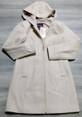 Abrigo Pesado Vince Camuto Adulto Mujer Medio Tostado Imitación Lana Capucha Invierno Foto 1 de 4