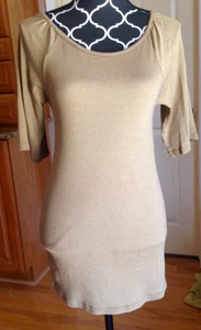 Michael Stars The Original Tee Gold MetallicBoat Neck Short Slvs Tunic One Size  - Picture 1 of 7