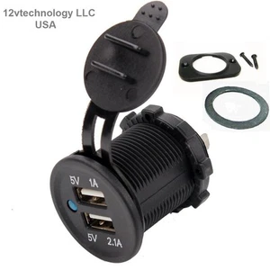 Waterproof Dual USB Charger Socket Outlet 3.1 amp Panel Mount Jack Motorcycle - Photo 1 sur 8