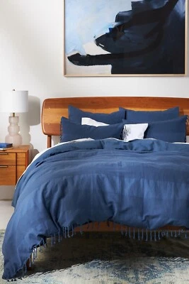 Nueva funda nórdica Anthropologie a rayas de algodón y lino pizarra doble precio de venta sugerido por el fabricante $228 nueva con etiquetas nueva en paquete Foto 1 de 4