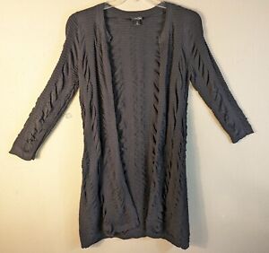 East 5Th Womens M Black Open Cardigan Duster Shrug Textured and Ruching Accents 