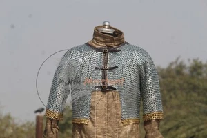 Cota de malla medio cuerpo haubergeon 8 mm anillos planos bordes anillos de latón / para recreación - Imagen 1 de 6