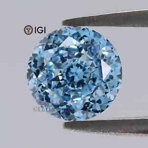 1.30 CT IGI Certified Round Cut Fancy Vivid Blue Color VS1 Clarity Lab Diamond - Picture 1 of 10