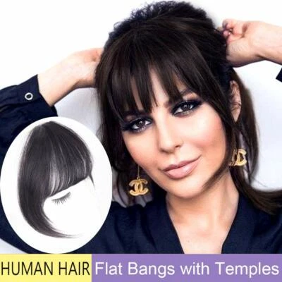 Clip in Bangs Real Human Hair Extensions Fringe Straight Flat Bangs One Piece - Image 1 of 4