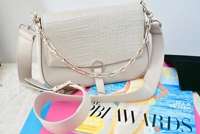 NUEVO CON ETIQUETAS $295 TED BAKER Bolso Granulado Lazo y Pestaña Cadena Bandolera Blanco Foto 1 de 4