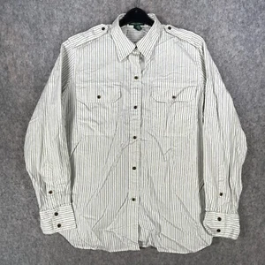 Ralph Lauren Shirt Womens Large Blue Beige Metal Buttons Preppy Corpcore LRL Top - Picture 1 of 14
