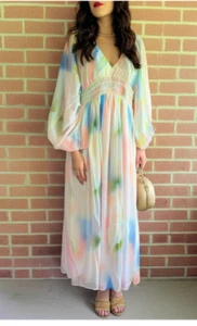 Massimo Dutti Studio Maxi Dress Size S Pastel Watercolor Flowy Ethereal Boho - Picture 1 of 18