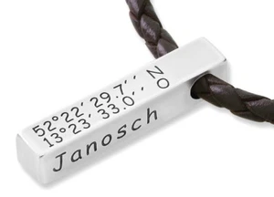 Cadena de hombre con grabado joyería de hombre con nombre coordenadas cadena de lingotes de cuero - Imagen 1 de 3