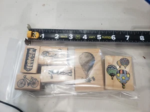 Lot of 6 airplane bike windmill hot air balloon +  rubber stamps #133 - Picture 1 of 5