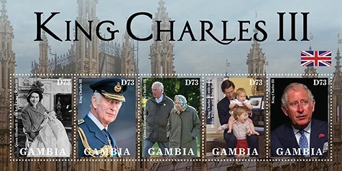 Gambia 2022 - Rey Carlos III Realeza - Hoja de 5 sellos - MNH Foto 1 de 1