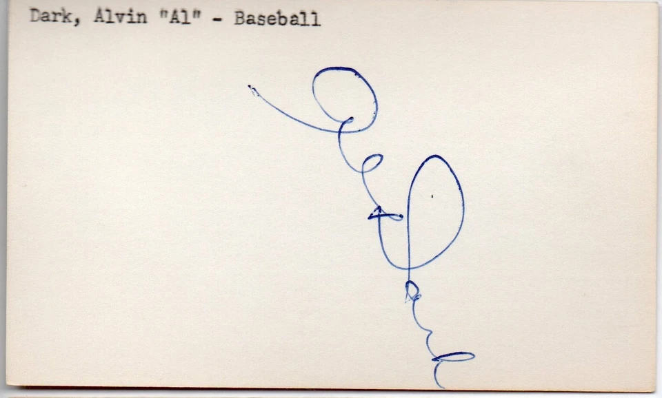 Tarjeta índice firmada 3x5 por Alvin Dark d.2014 Gigantes/Valientes/Cardenales 145398 Foto 1 de 1