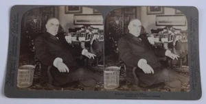 Vintage UNDERWORLD Stereoansicht Karte Präsident William Bill McKinley an seinem Schreibtisch - Bild 1 von 2