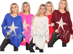 Women's Ladies STAR Knitted Cardigan Oversized Long Sleeve Midi Dress Jumper Top - Picture 1 of 22