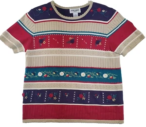 Adeline By Alfred Dunner Petite Sweater Women's Size PM Multicolor Floral Knit - Picture 1 of 9
