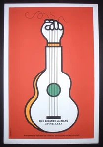Cuban Silk-screen Guitar Poster for Movie About Cuba Pop Singer SILVIO RODRIGUEZ - Picture 1 of 5