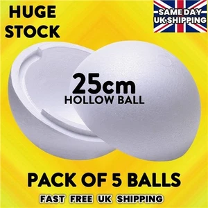 Polystyrene Balls in 2 HOLLOW HALVES: 5 balls x 250mm - Picture 1 of 5