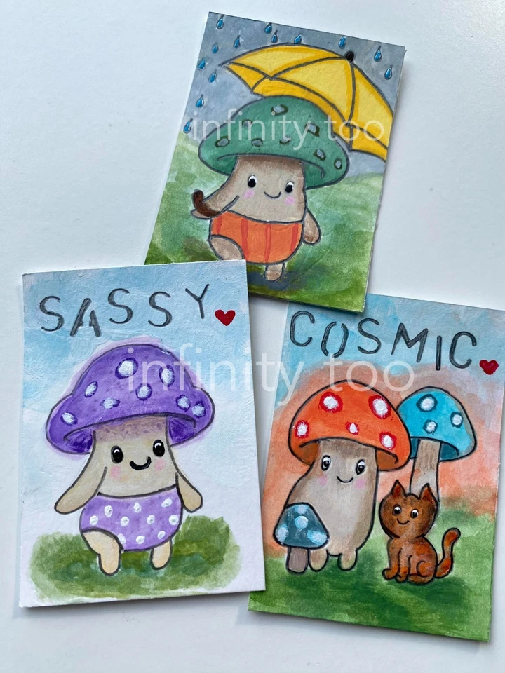 ACEO Mystery Mushroom Карты Природа ОРИГИНАЛЬНАЯ Животная Акриловая картина InfinityToo - Изображение 1 из 1