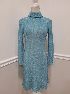 Vintage 1960s Kimberly Blue Metallic Knit Lurex Mod Go-Go Party Mini Dress - Image 1 of 4