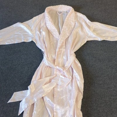 Adonna 粉色缎面绗缝家居长袍花卉女式中号 — 第 1/4 张图片