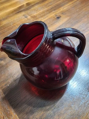Anchor Hocking Glass Royal Ruby Tilt Ball Lipped Water Pitcher Red Vintage Decor - Image 1 of 4