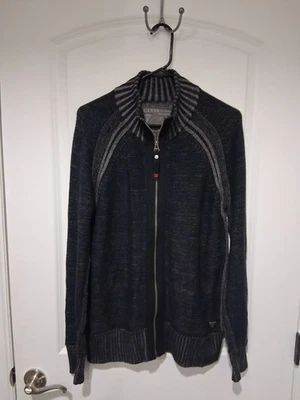 Guess Men’s Full Zip Woven Sweater Jacket Black Knit Size Medium - Image 1 of 4