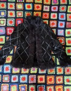Vtg 90s Madden Penny Lane Afghan Black Suede Leather Coat Jacket Large Faux Fur - Picture 1 of 5