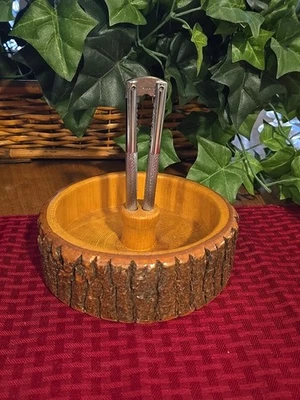 MCM Vintage Nut Cracker Tool And Bowl Rustic Country Wood Log Slice Excellent  - Image 1 of 4