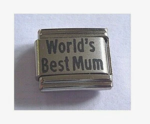 9mm Italian Charm L41 Worlds World's Best Mum Fits Classic Size Bracelet - Picture 1 of 1