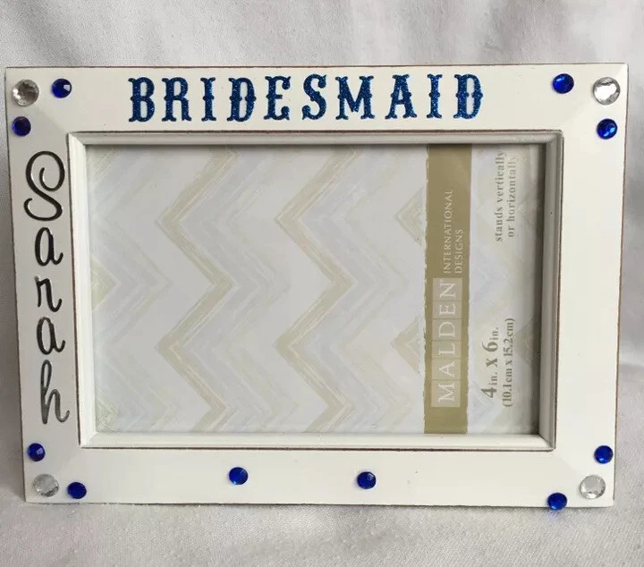 HandCrafted Sarah Bridesmaid  White Blue Silver Photo Frame Bridal Gift 4 X 6 - Image 1 of 4