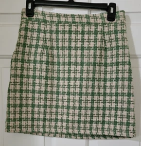 Fashion on Earth Tencel Blend Women’s Green and Cream Check Skirt, Size M, NWT - Picture 1 of 6
