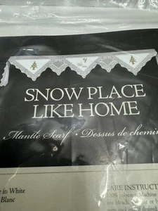 NEW Heritage Lace Fireplace Mantle Scarf Ecru Snowman TreeScallops 19X89" USA - Picture 1 of 13