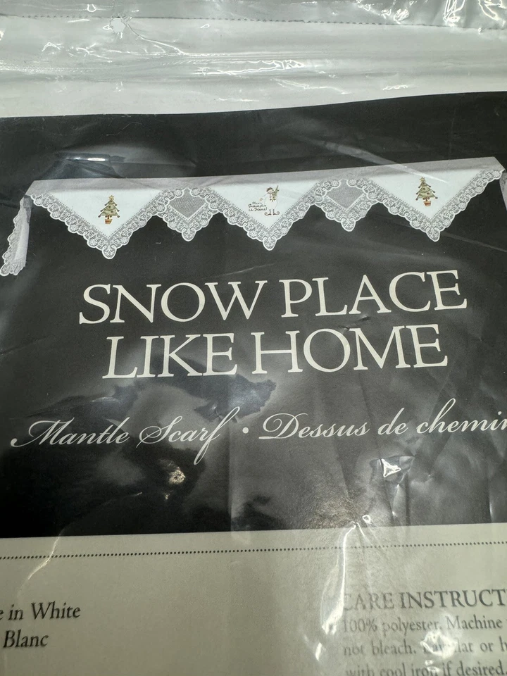 NEW Heritage Lace Fireplace Mantle Scarf Ecru Snowman TreeScallops 19X89" USA - Image 1 of 4