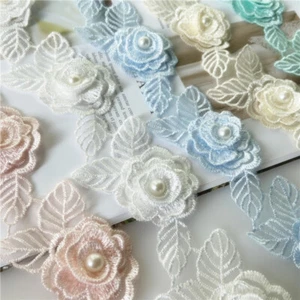 1m 14 Flowers Beaded Cute Lace Trim Handmade Accessory 3D Floral Edge Sew Decor - Picture 1 of 19