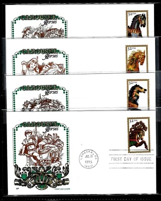 2976-9 32c Stamps (1995) THE CAROUSEL HORSES FDC SET BY HOUSE OF FARNAM - Image 1 of 3