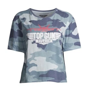 👕TOP GUN LARGE MAVERICK BLUE TEE CAMO PRINT SHORT SLEEVE T-SHIRT A1 - Picture 1 of 6