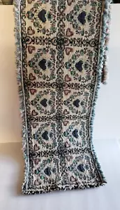 Vintage Hearts Floral Tapestry Blue Mauve Fringed Extra Long Table Runner - Picture 1 of 8