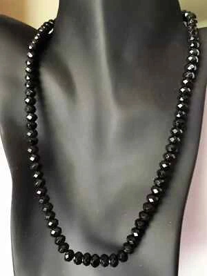 6 mm Natural Certified Faceted Black Diamond Beads Necklace Length 20 Necklace - Image 1 of 4