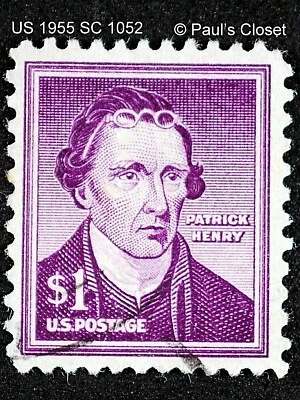 US 1955 SC 1052 $1 PATRICK HENRY WET PRINTING USED NG MACHINE & HAND STAMPED VF - Image 1 of 2