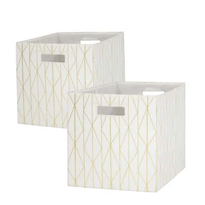 Better Homes & Gardens Fabric Cube Storage Bins 12.75"X12.75" 2Pack Gold & Ivory