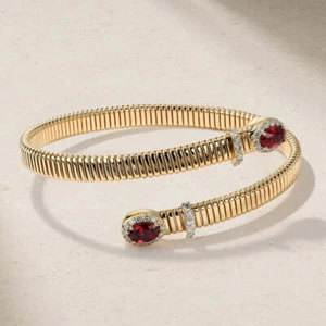 1.30ct Red Ruby & 0.50ct Round VS1-GH Lab Grown Diamond 18K Gold Bypass Bracelet - Picture 1 of 9