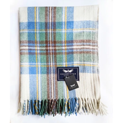 THE GOLDEN EAGLE - SCOTLAND New Scottish Tartan 100% Wool Knee Blanket Quality Warm Rug Stewart Muted Blue