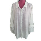White Button Up Shirt Blouse Top 3X Long Ruffle Sleeve Coastal Grandma One A $78